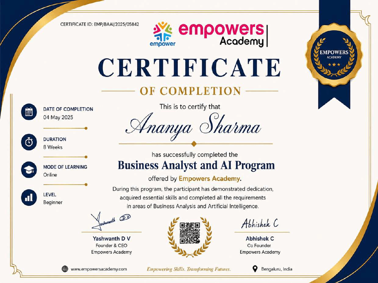 Business Analyst and AI Program Certificate